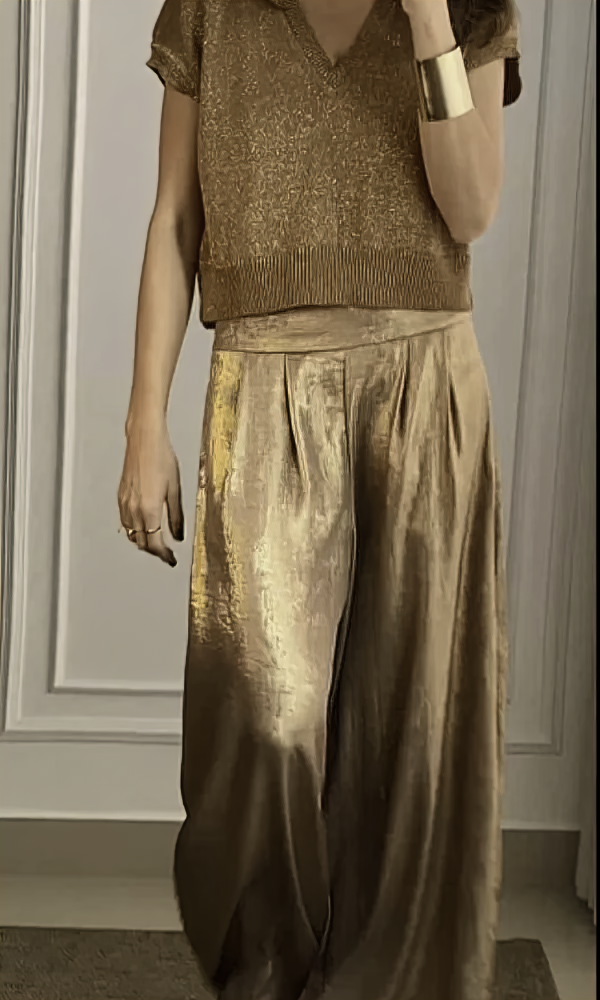 Women's Smooth Satin Half-sleeved Top and Pant Suit Two-piece-Comfort & Reliable