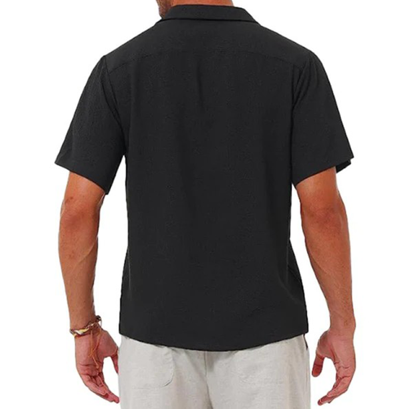 Men's lapel casual solid color short sleeve button linen shirt-Comfort & Reliable