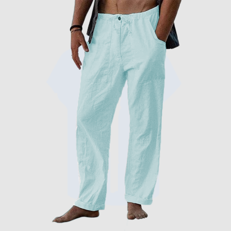 Men's summer cool pure linen wide leg pants thin pure color loose tight rope casual loose pants-Comfort & Reliable
