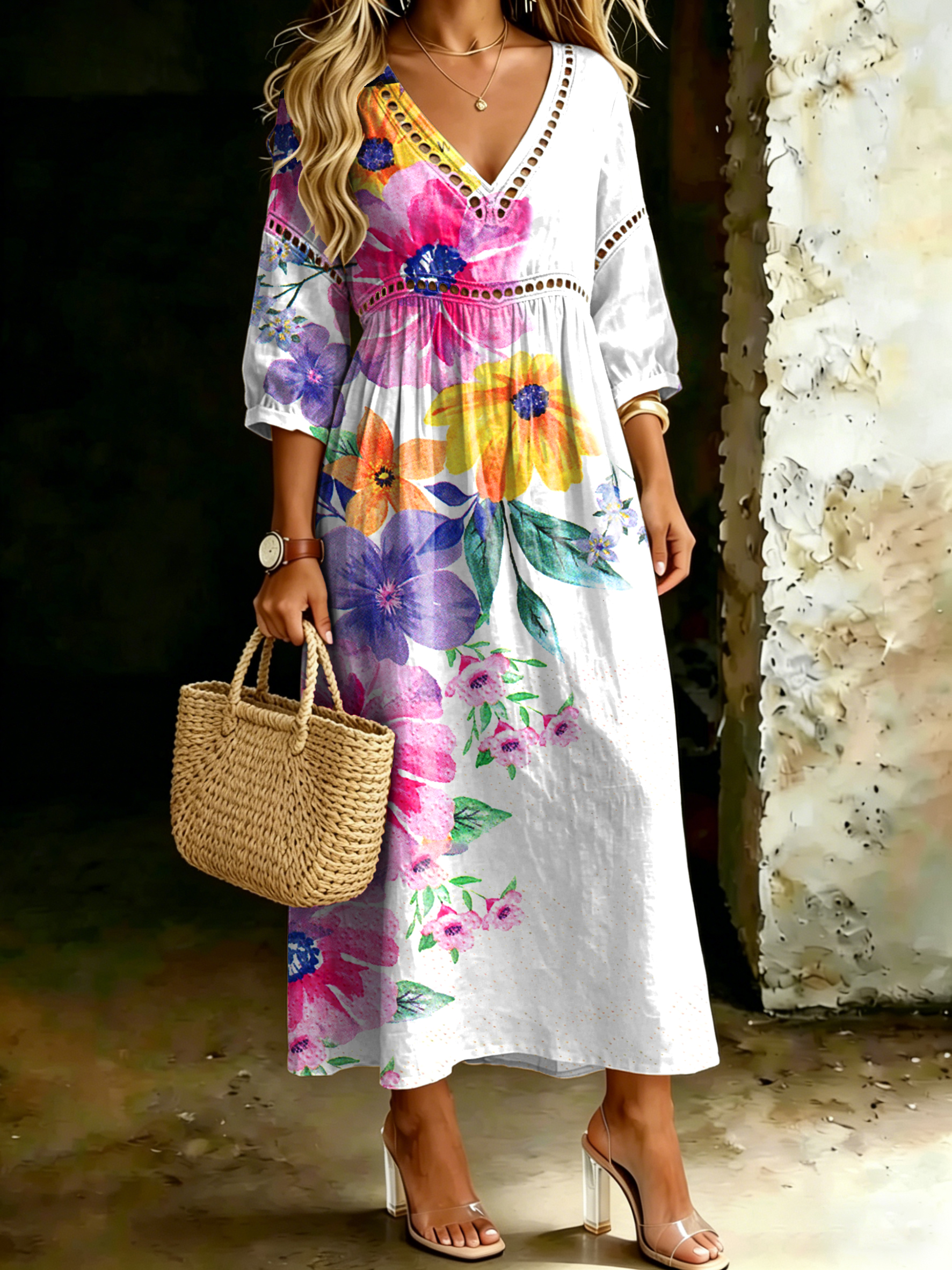 Women's Colorful Floral Casual Stylish Vacation Cotton Dress