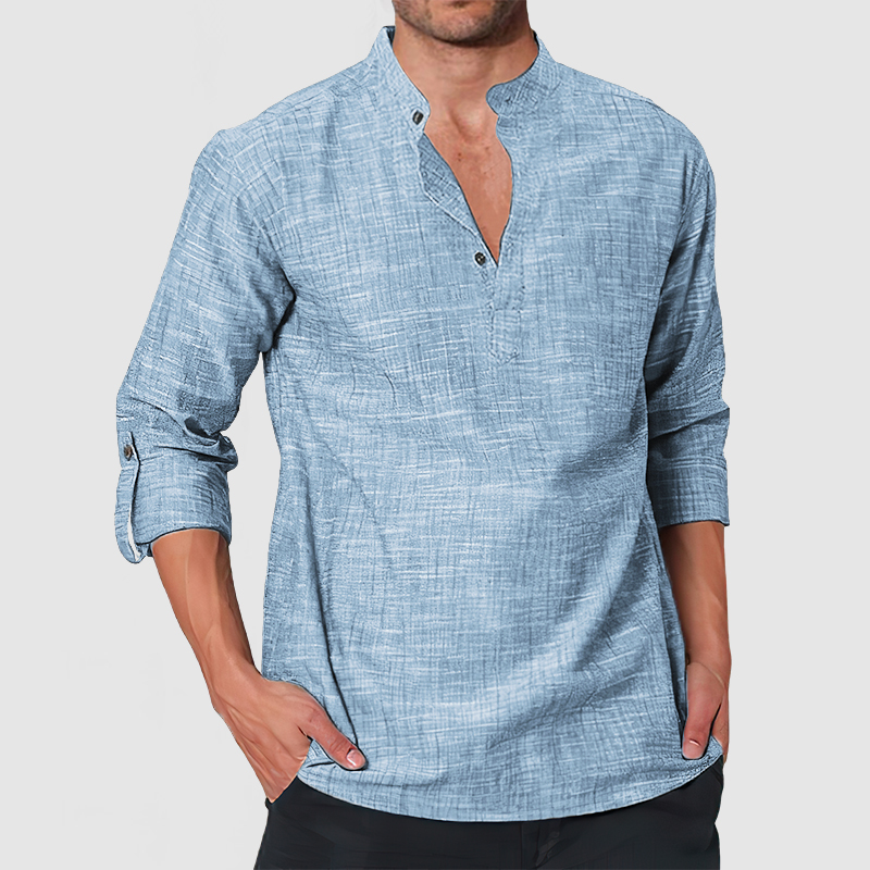 Men's Casual Linen Long Sleeve Henley Shirt-Comfort & Reliable