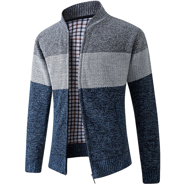 Men's colorblocked stand-up collar warm cashmere jacket-Comfort & Reliable
