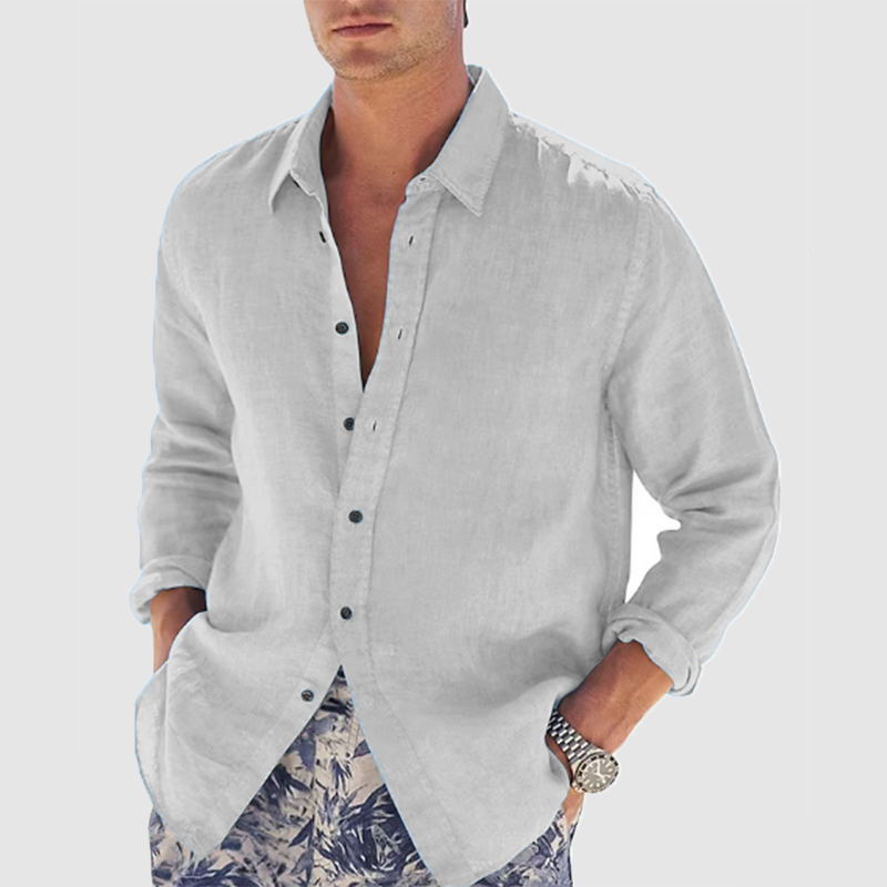Men's lapel solid color long sleeve shirt loose casual shirt-Comfort & Reliable