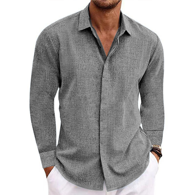 Men's button v-collar casual cotton linen long-sleeved shirt-Comfort & Reliable