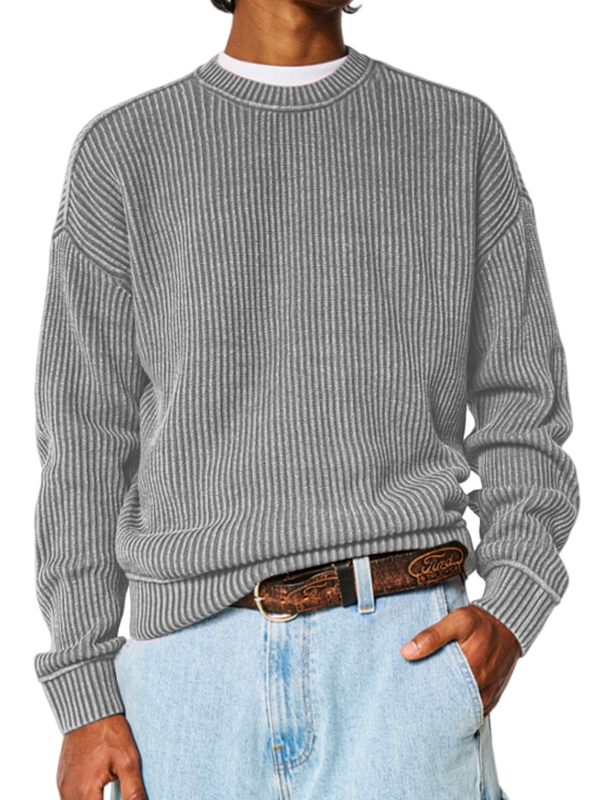 Men's Solid Color Crew Neck Sweater-Comfort & Reliable