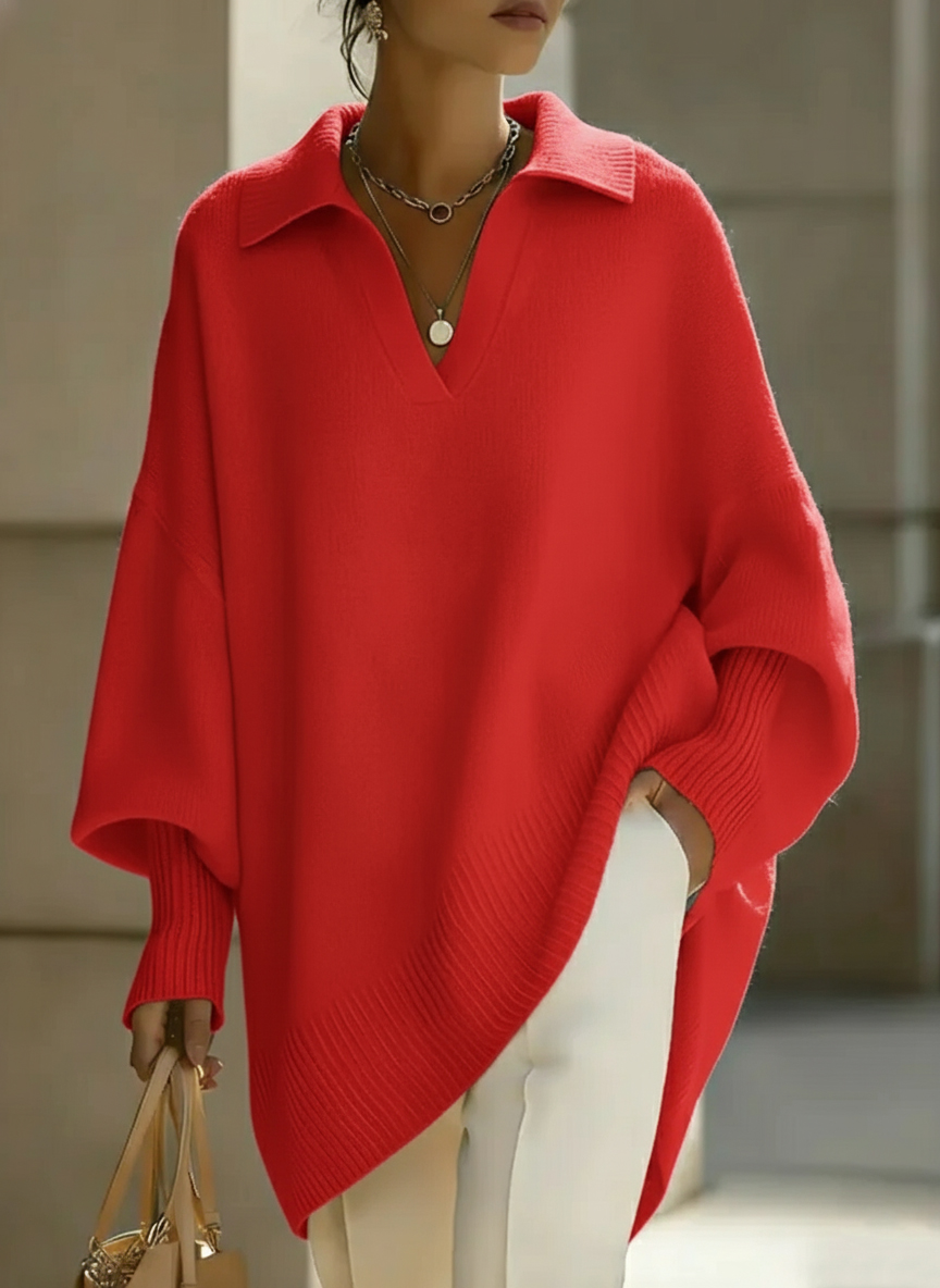 🎄 New Arrivals🔥 Women's Solid Color V-neck Long-sleeved Casual Loose-fitting Knitted Pullover Sweater