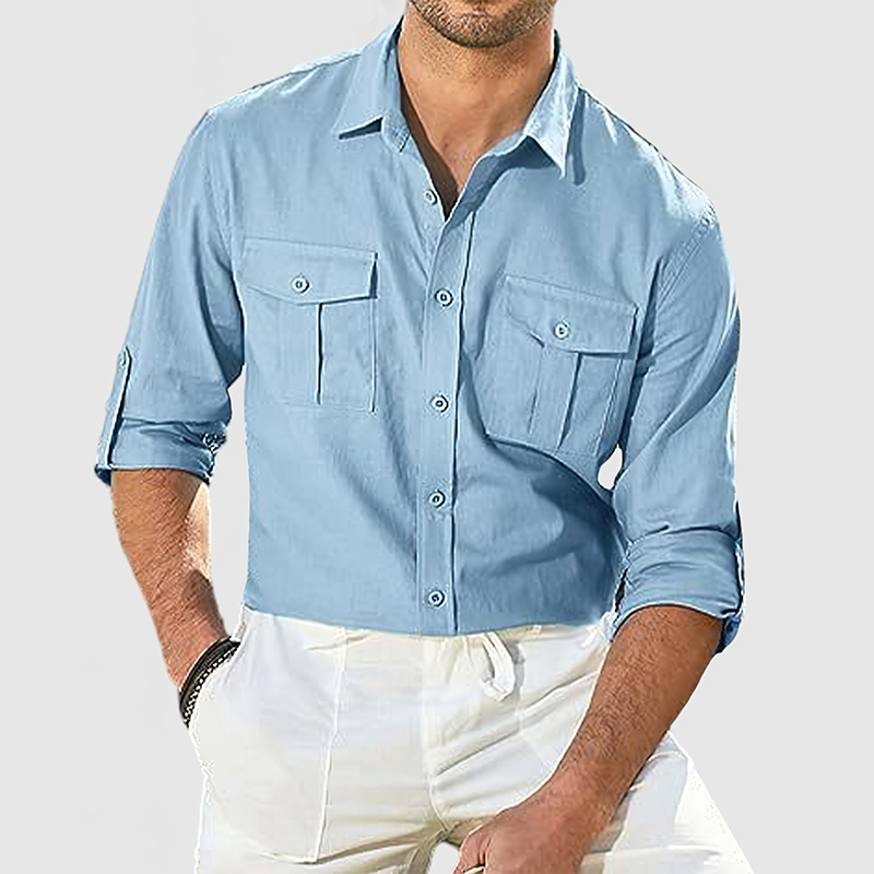 Men's Cotton Linen Pocket Shirt-Comfort & Reliable