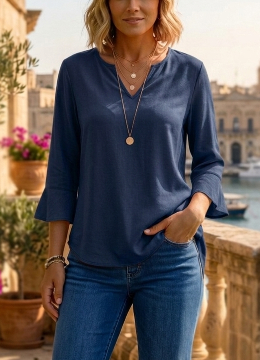 New Arrivals🔥 Women's Split V-Neck 3/4 Bell Sleeve Tunic Blouse