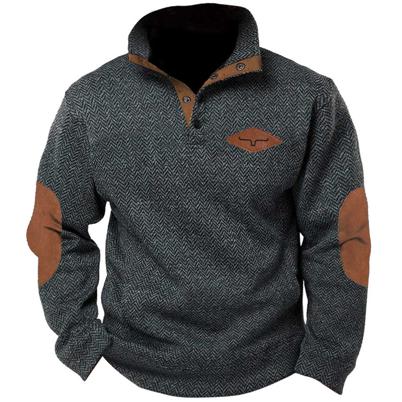 Yellowstone Men's Henley Elbow Patch Color Block Western Sweatshirt-Comfort & Reliable