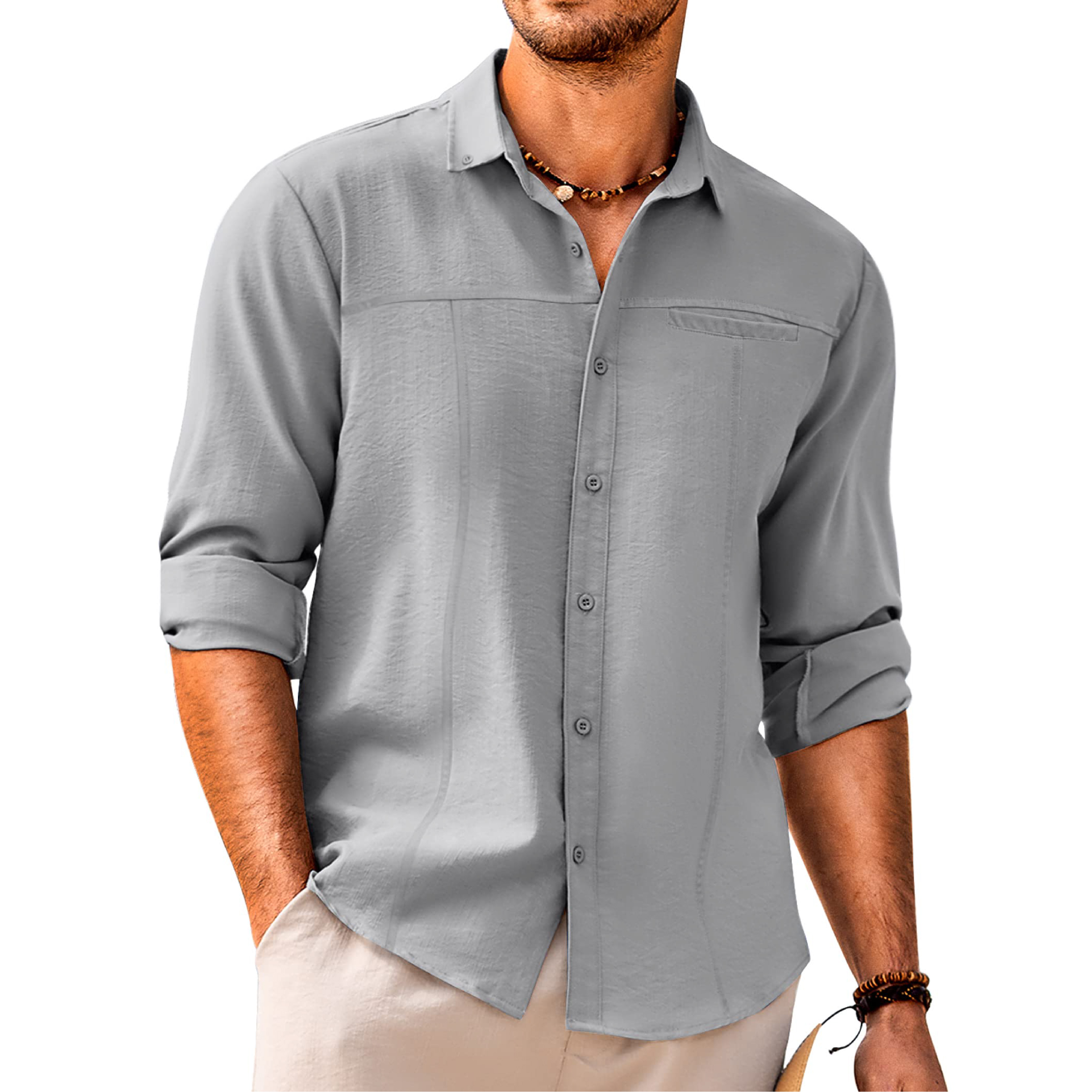 Men's Casual Button Down Linen Shirt With Pocket-Comfort & Reliable