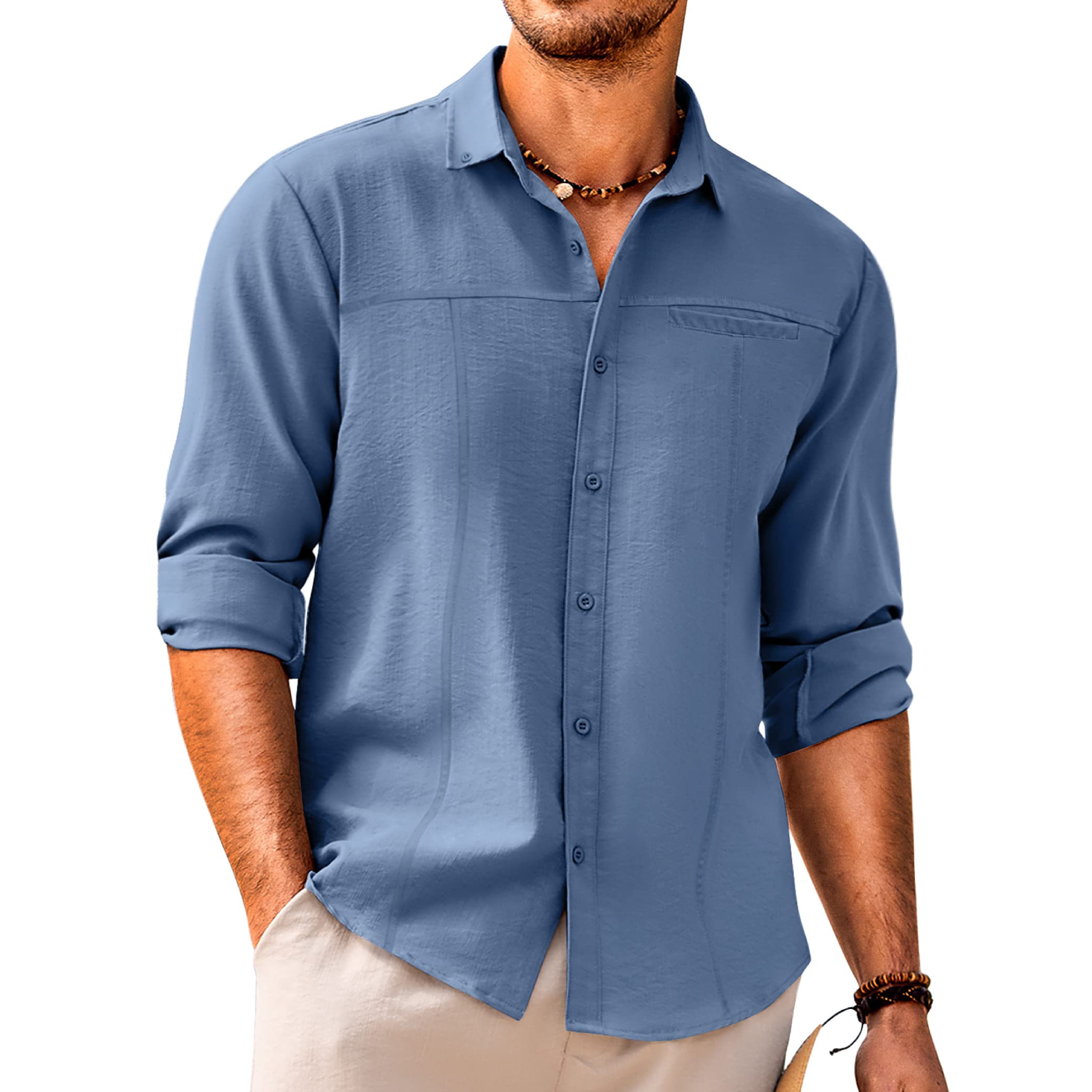 Men's Casual Button Down Linen Shirt With Pocket-Comfort & Reliable