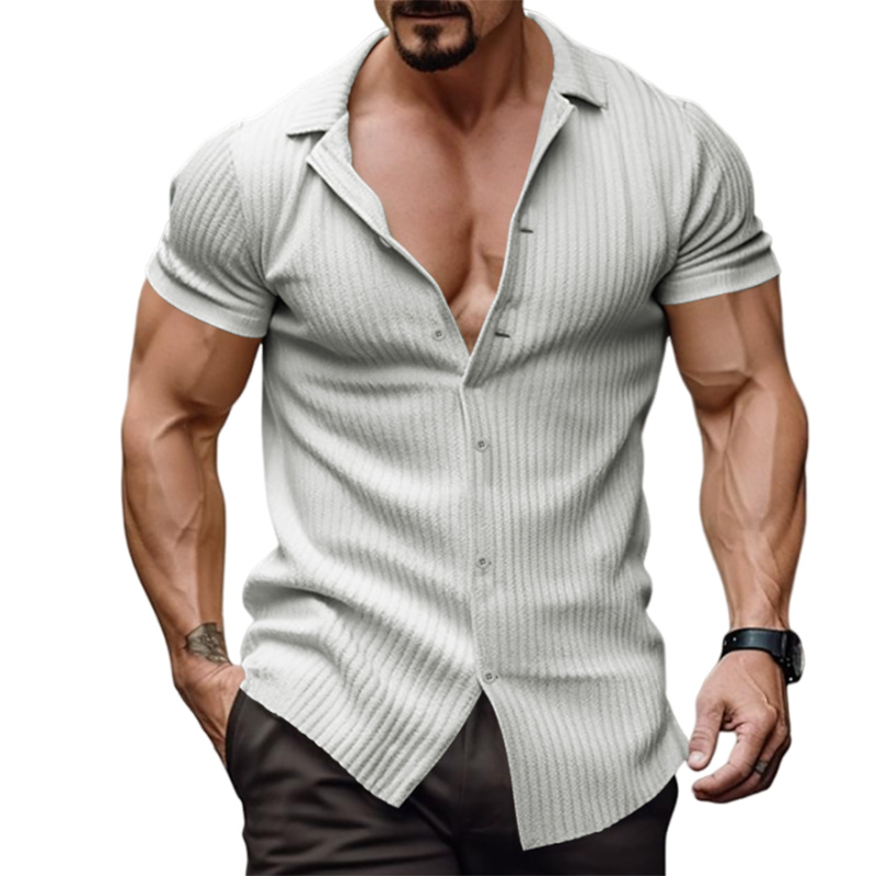 Men's Fashion Casual Vertical Stripe Short Sleeve Lapel Top-Comfort & Reliable