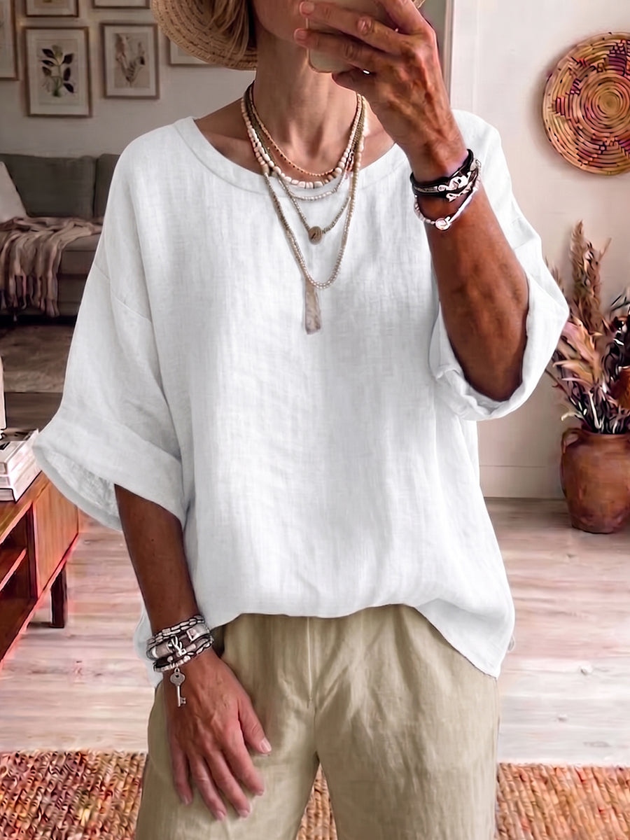 New Arrivals🔥Minimalist Boat-neck Cotton-linen Shirt With Batwing Sleeves