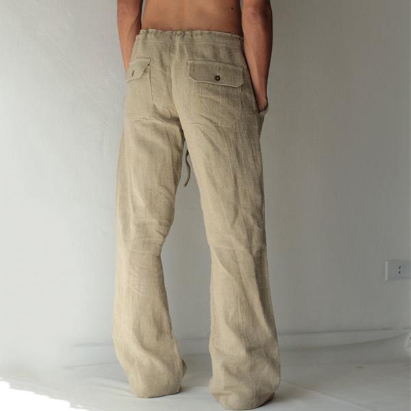 Loose Fit Leisure Trousers Drawstring Elastic Waist Solid Color Linen Straight Pants Long Pants Homewear-Comfort & Reliable