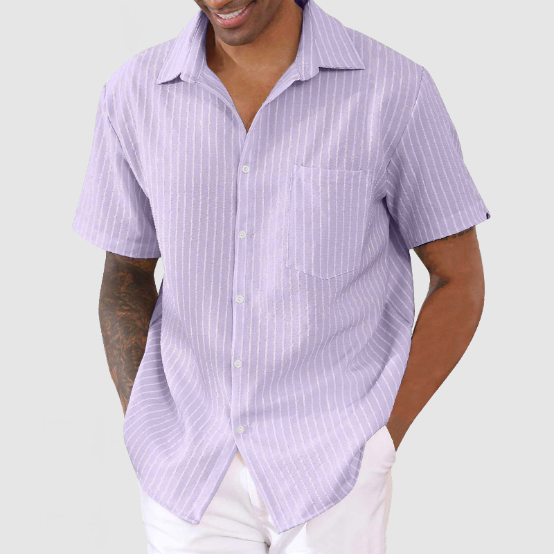 Men's Casual Cotton Linen Striped Short Sleeve Shirt-Comfort & Reliable
