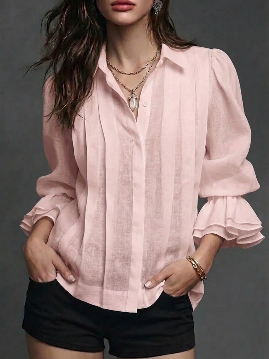 New Arrivals🔥Women's Solid Color Lapel Long Sleeve Casual Loose Linen Cardigan Top
