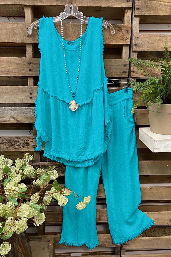 Sleeveless O-neck Vest Wide Leg Pants Suit-Comfort & Reliable