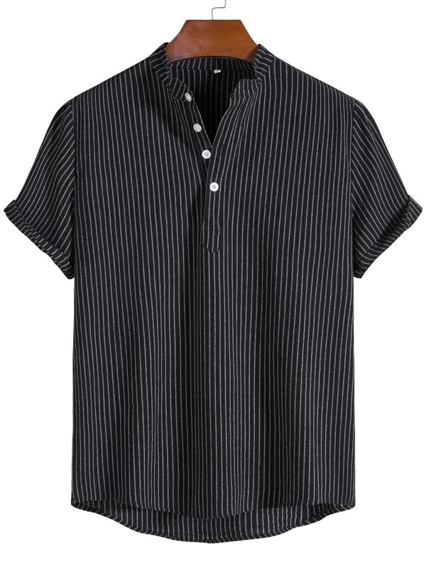Men Linen Striped Half Button Shirt-Comfort & Reliable