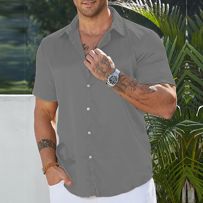 Linen Large Men's Short Sleeve T-shirt Loose Sweatshirt Solid Button Cardigan Cotton Linen Shirt-Comfort & Reliable