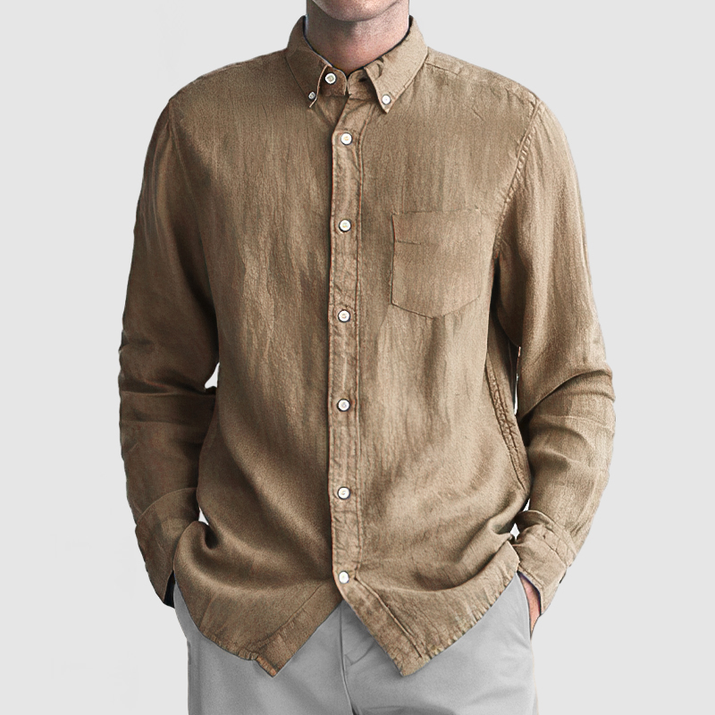 Men's Basic Casual Cotton Linen Pocket Shirt-Comfort & Reliable