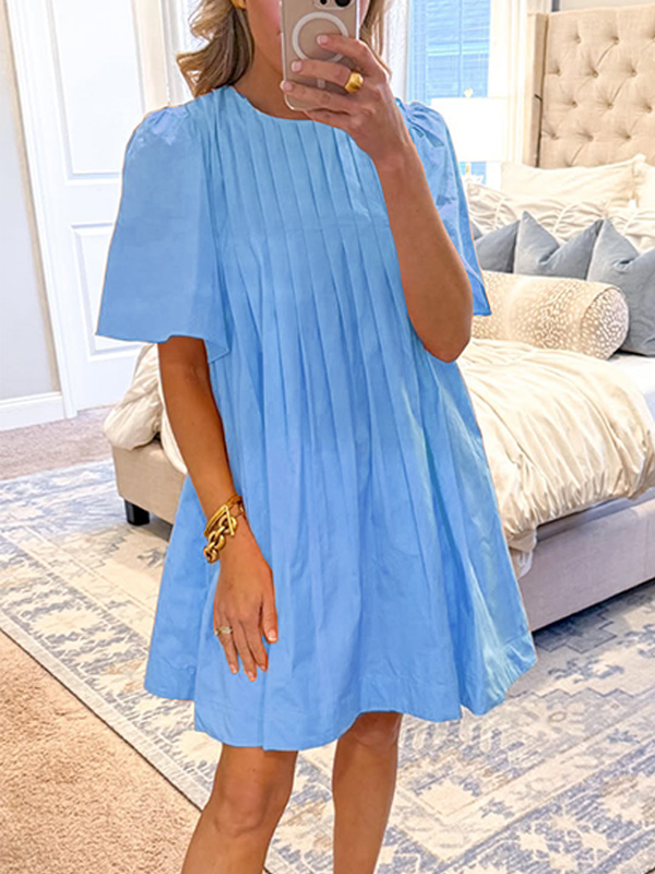 NEW🔥 Loose Round Neck Pleated Dress- Tax Free
