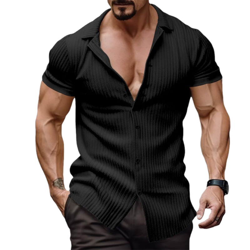 Men's Fashion Casual Vertical Stripe Short Sleeve Lapel Top-Comfort & Reliable