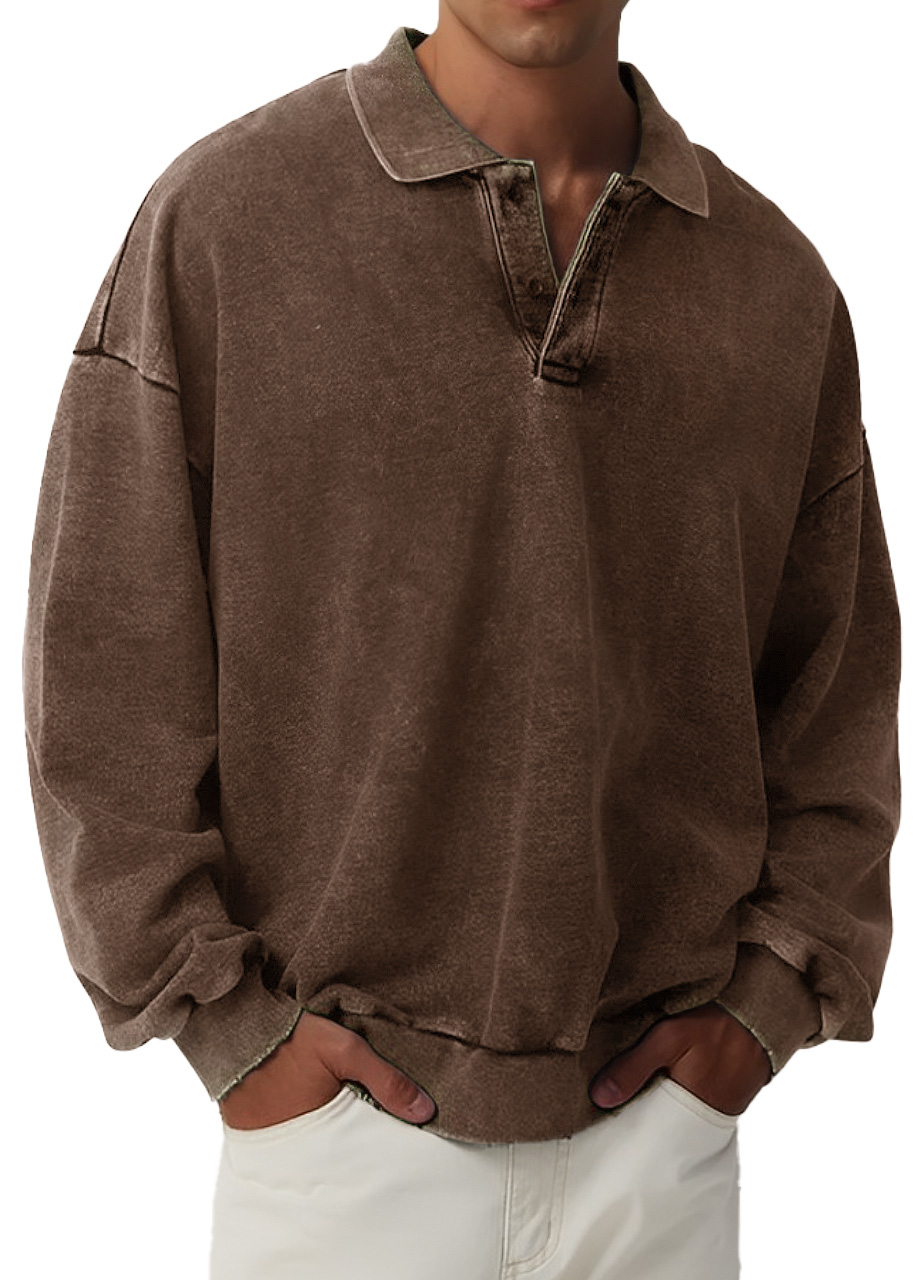 Men's Retro Fashion Distressed Lapel Long Sleeve Polo Sweatshirt-Comfort & Reliable