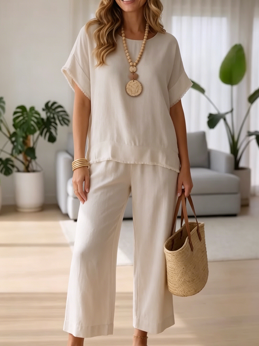 Casual & Cozy Fringe-trimmed Set With Back Buttons