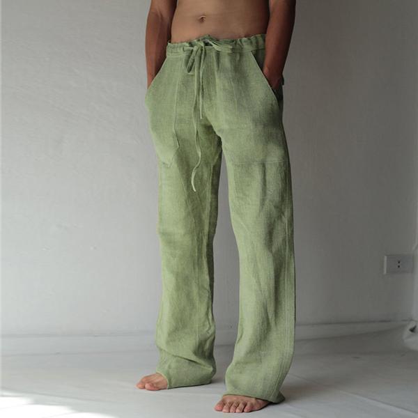 Loose Fit Leisure Trousers Drawstring Elastic Waist Solid Color Linen Straight Pants Long Pants Homewear-Comfort & Reliable