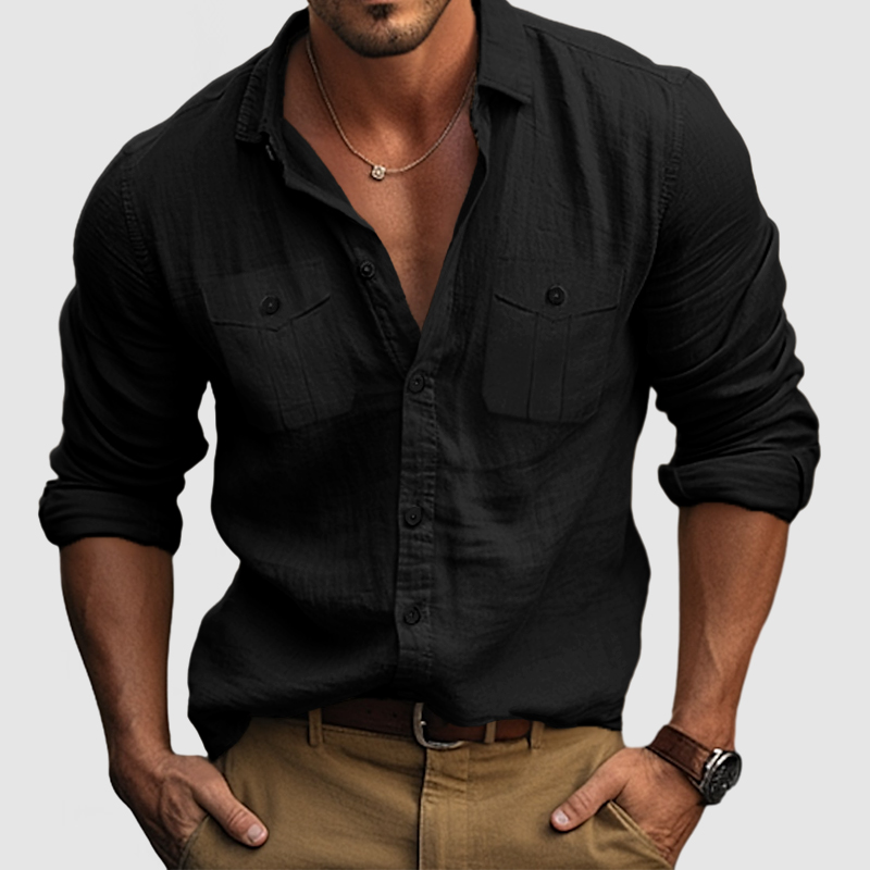 Men's Cotton Linen Pocket Shirt-Comfort & Reliable