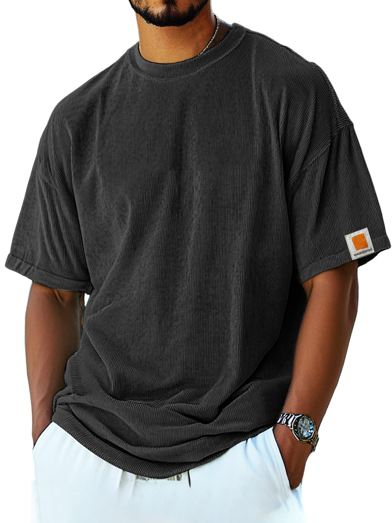 Men's Retro Fashion Corduroy Simple Short-sleeved T-shirt