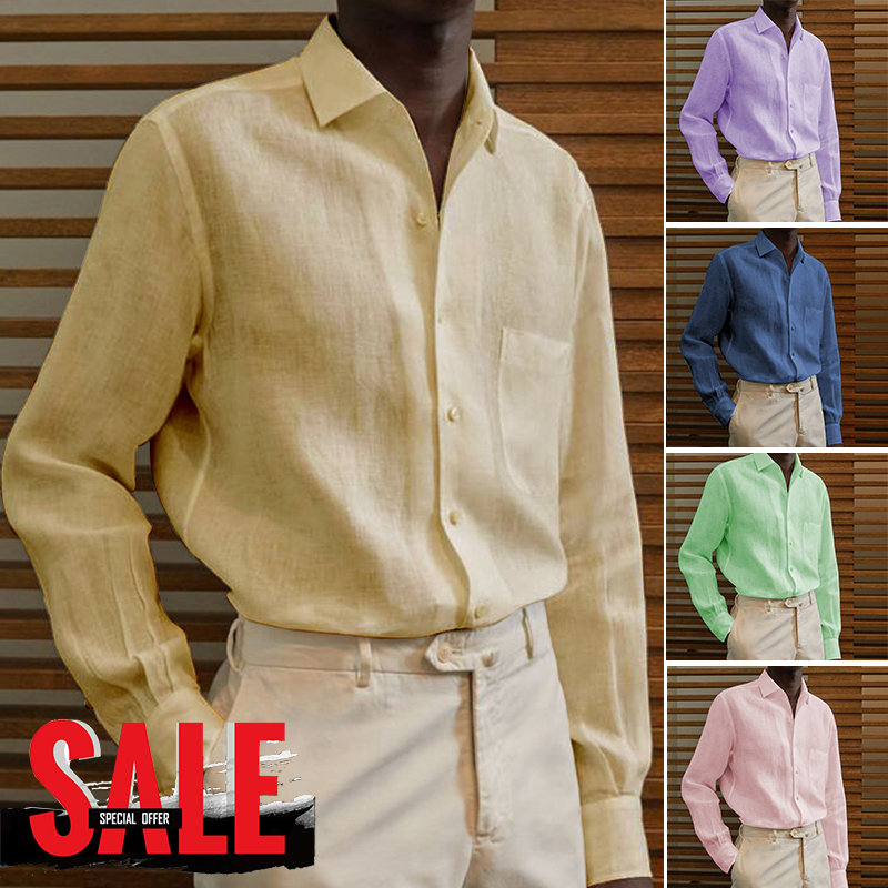 Men's classic casual cotton linen solid color shirt-Comfort & Reliable