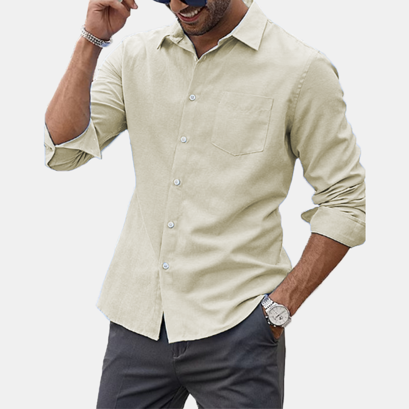 Men's lapel long sleeve solid color shirt-Comfort & Reliable