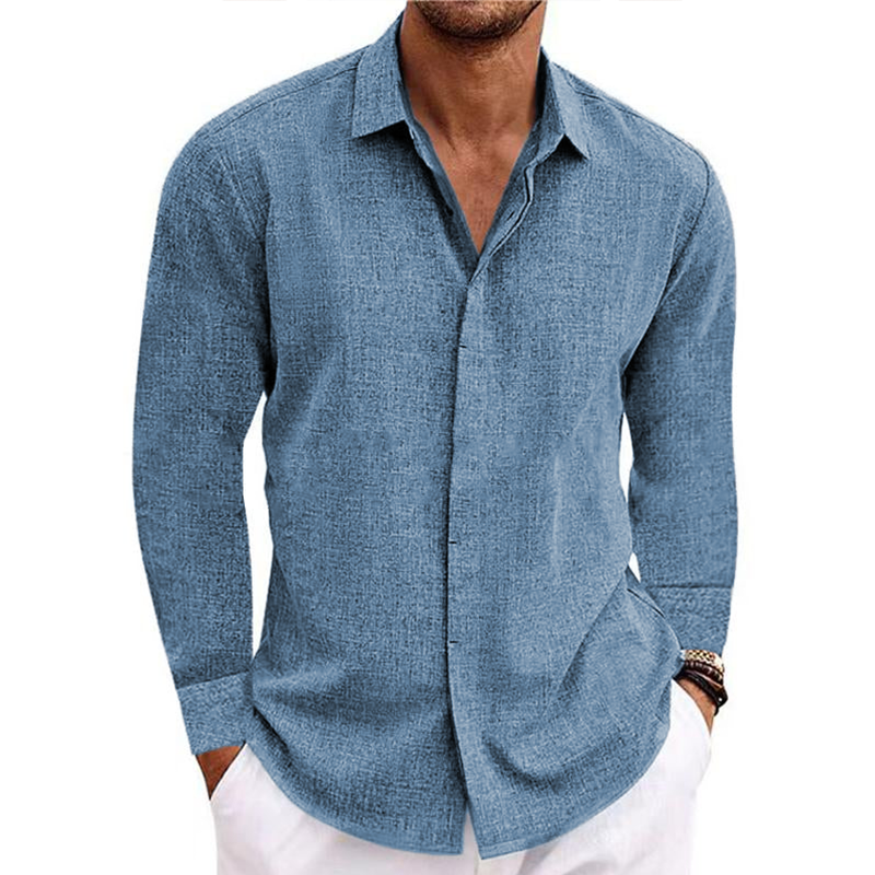 Men's button v-collar casual cotton linen long-sleeved shirt-Comfort & Reliable