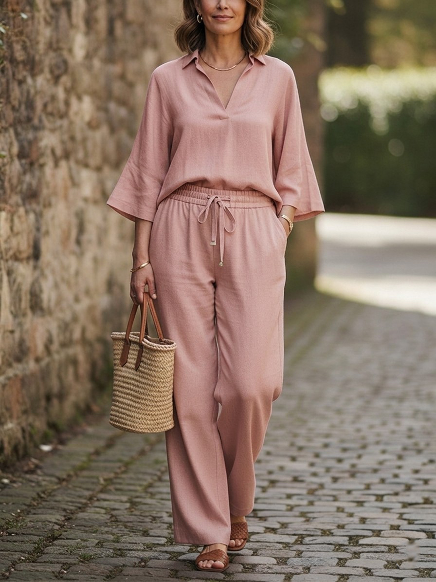 New Arrivals🔥 Breathable V-Neck Tunic & Wide-Leg Pant Co-ord
