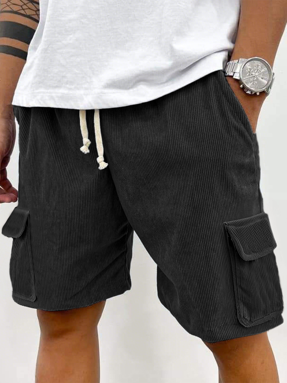 Men's Corduroy Stylish Multi-Pocket Lace Up Utility Casual Cargo Shorts-Comfort & Reliable