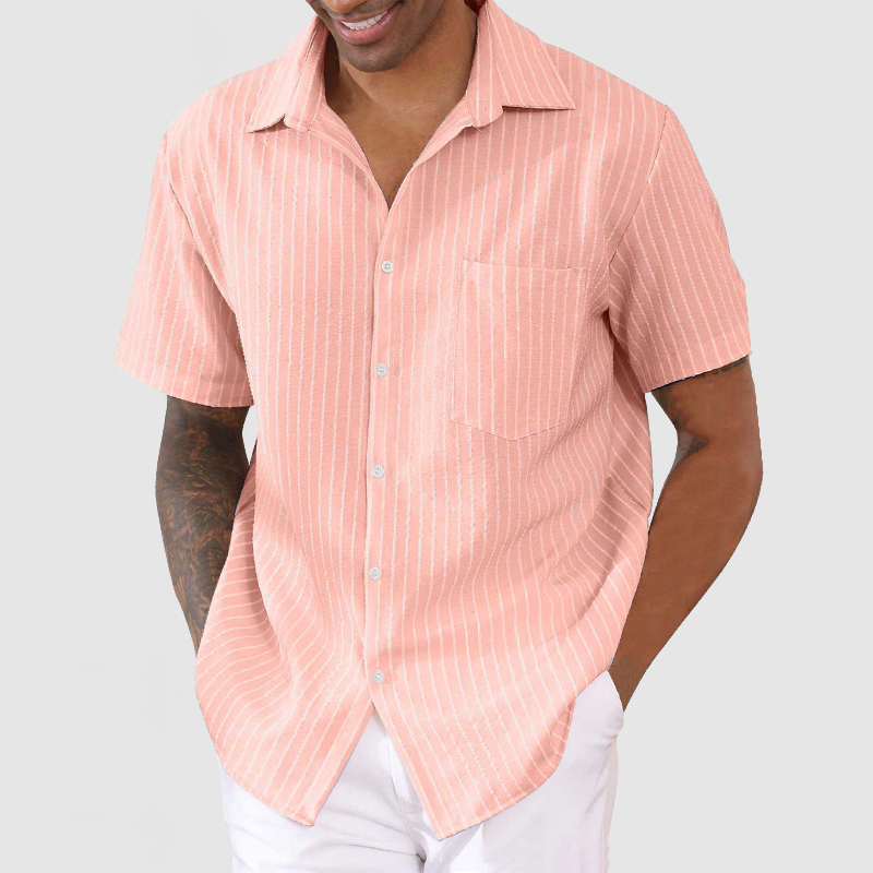 Men's Casual Cotton Linen Striped Short Sleeve Shirt-Comfort & Reliable