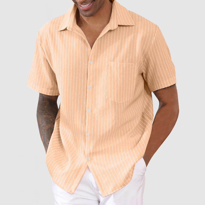 Men's Casual Cotton Linen Striped Short Sleeve Shirt-Comfort & Reliable
