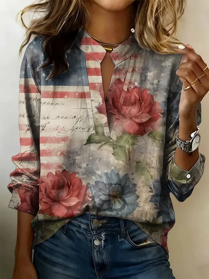 Women's American 250th Anniversary Three-Quarter Sleeve V-Neck Top