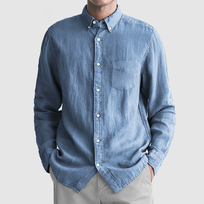 Men's Basic Casual Cotton Linen Pocket Shirt-Comfort & Reliable