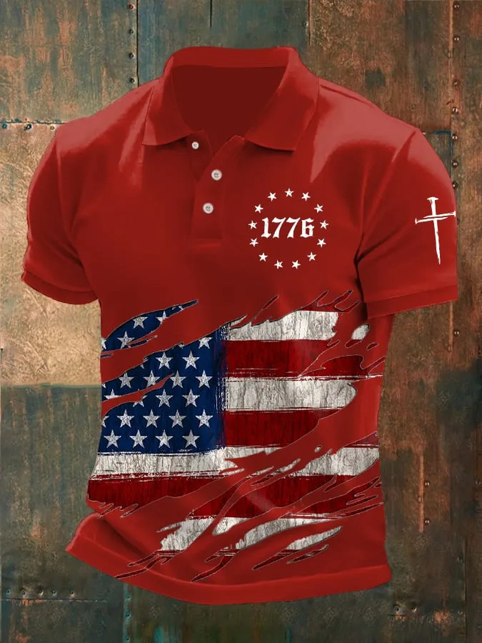 Men's American 250th Anniversary Print Casual Polo Shirt