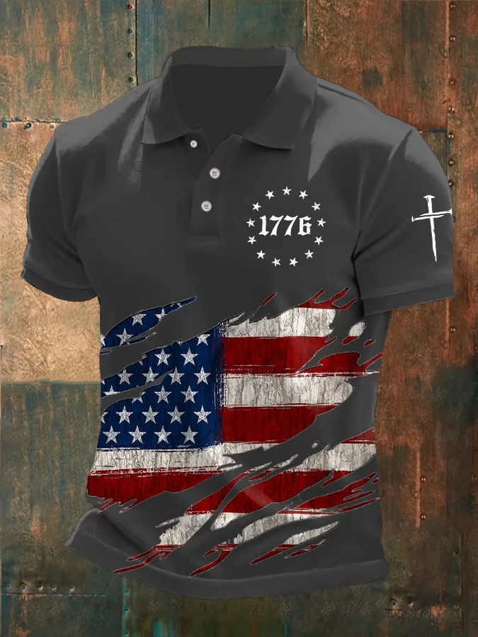 Men's American 250th Anniversary Print Casual Polo Shirt
