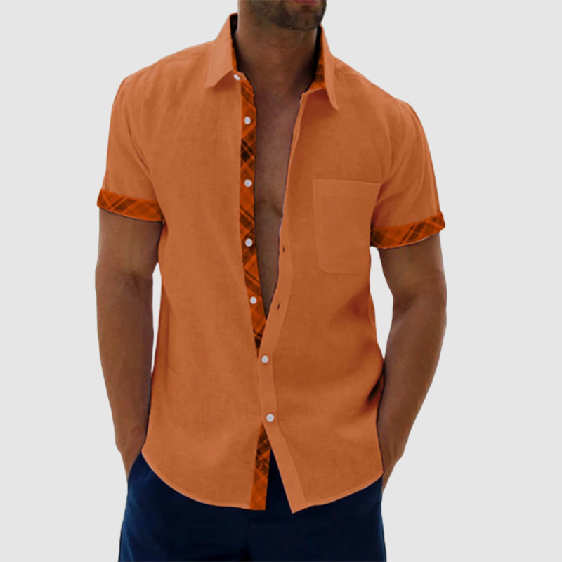 Men's Casual Plaid Collar Button Summer Linen Shirt-Comfort & Reliable