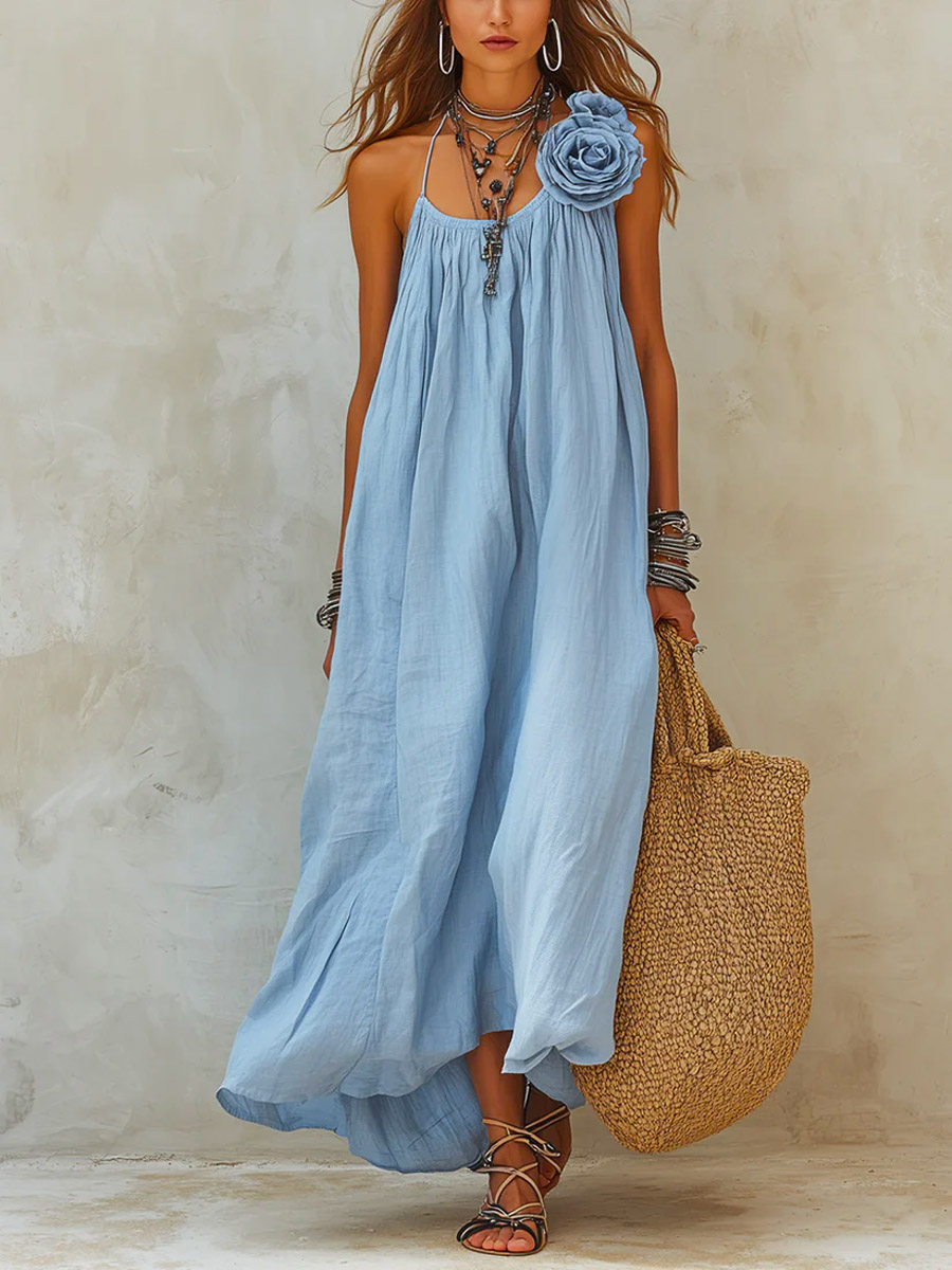 Women's Fashion Flower Art Casual Stylish Comfortable Cotton Linen Dress