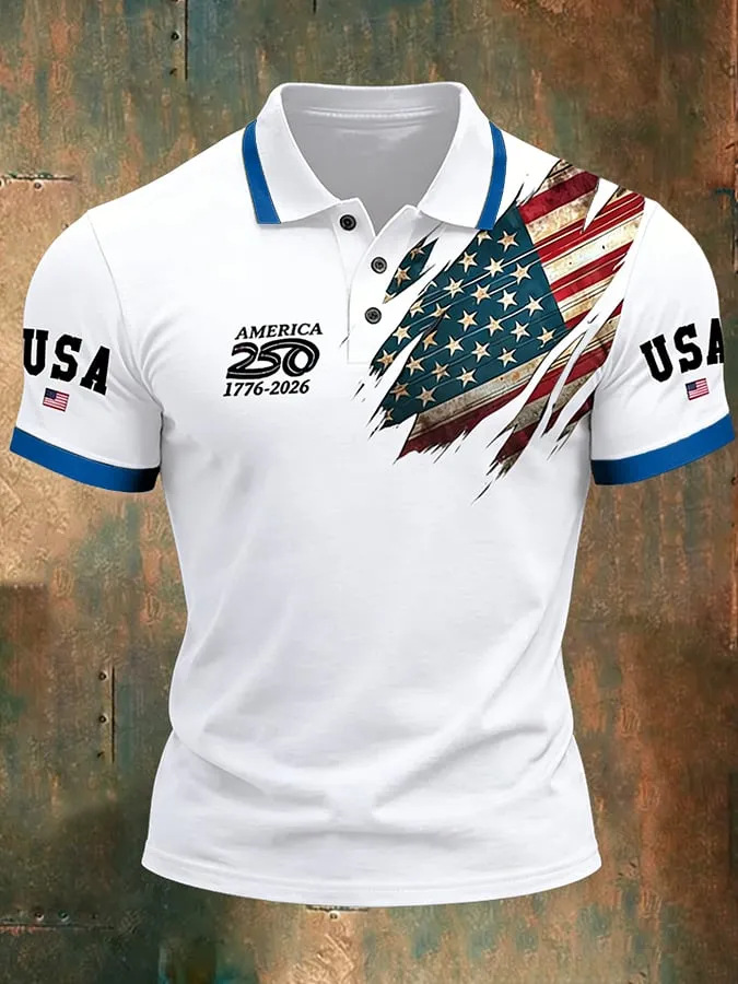 Men's American 250th Anniversary Print Casual Polo Shirt