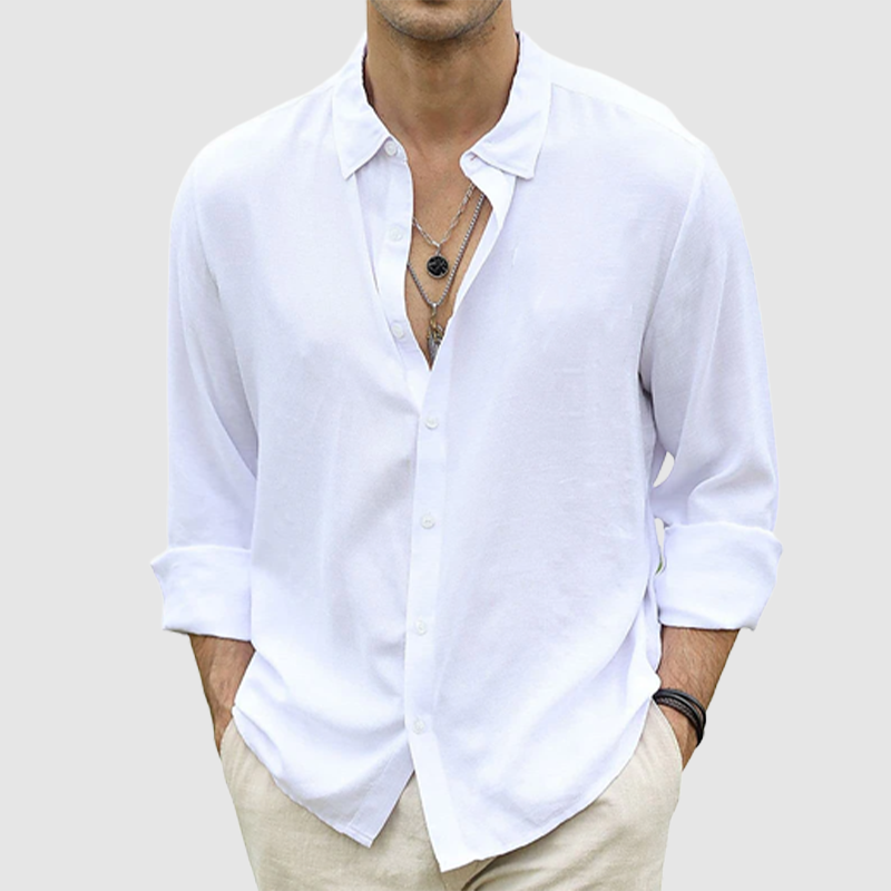 Men's summer casual button-up shirt long sleeve solid color holiday shirt-Comfort & Reliable
