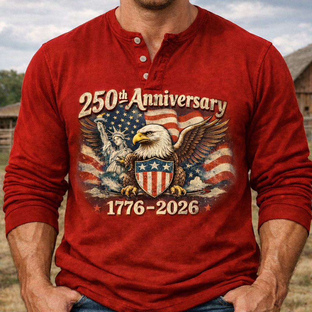 Men's US 250th Anniversary Long-Sleeve Henley Shirt-Comfort & Reliable