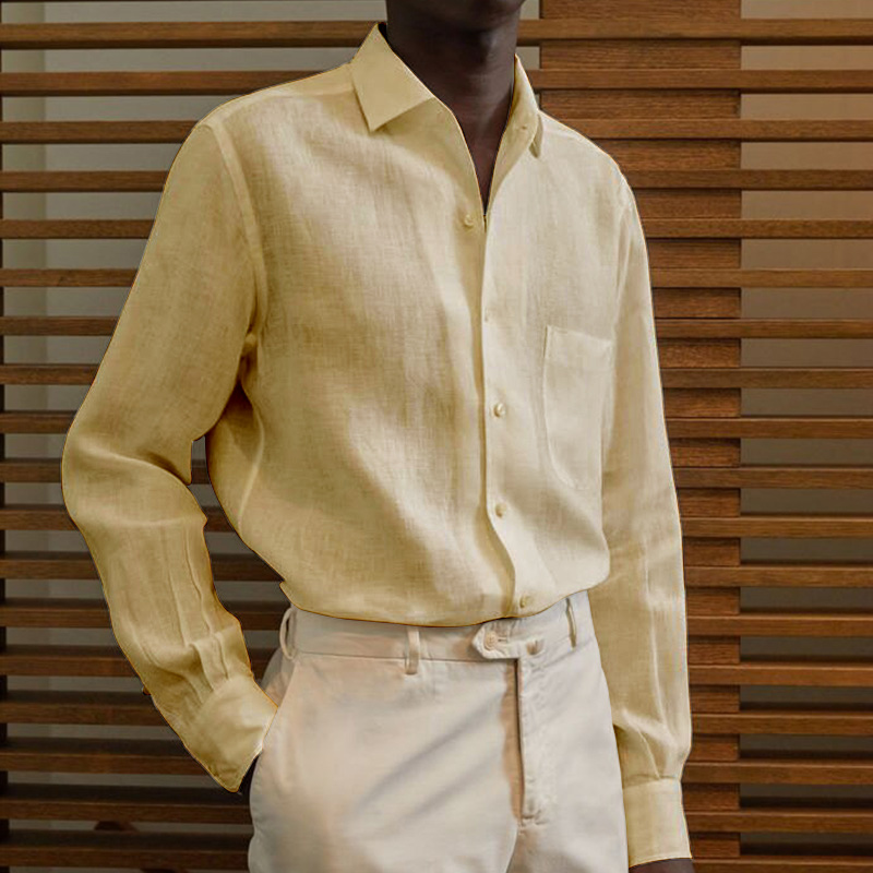 Men's classic casual cotton linen solid color shirt-Comfort & Reliable