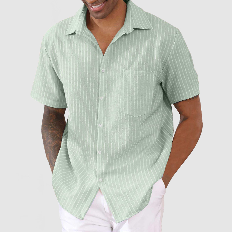 Men's Casual Cotton Linen Striped Short Sleeve Shirt-Comfort & Reliable