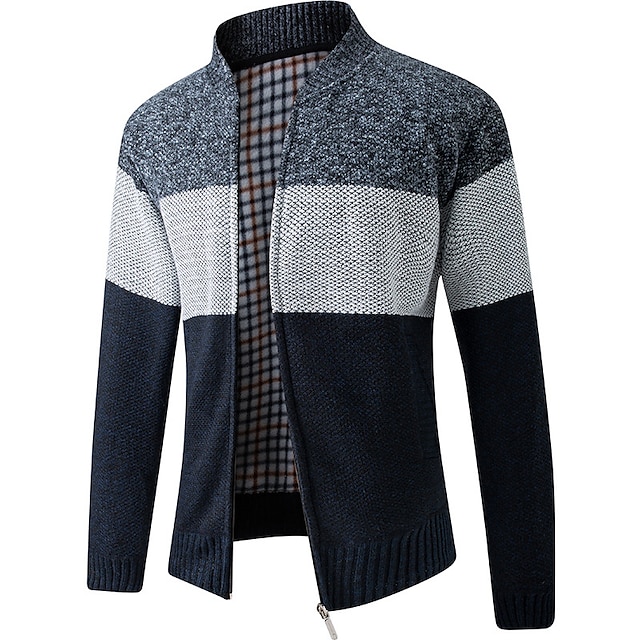 Men's colorblocked stand-up collar warm cashmere jacket-Comfort & Reliable